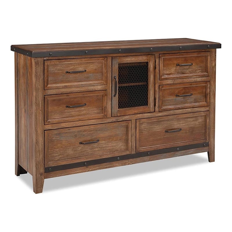 Pemberly Row Modern Bedroom 6-Drawer 1-Door Wood Dresser in Brown