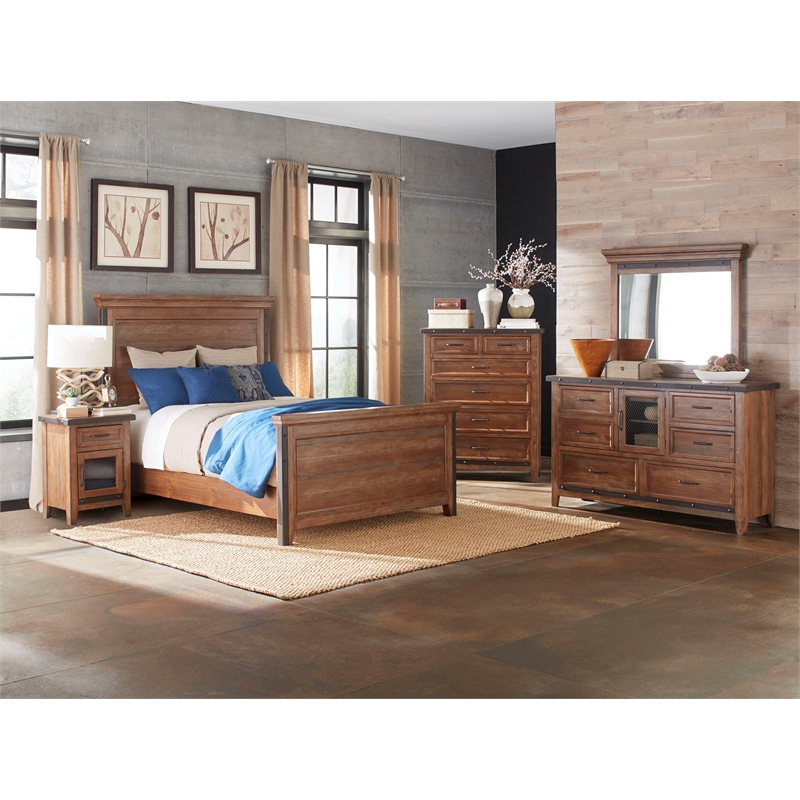 Pemberly Row Modern Bedroom 6-Drawer 1-Door Wood Dresser in Brown