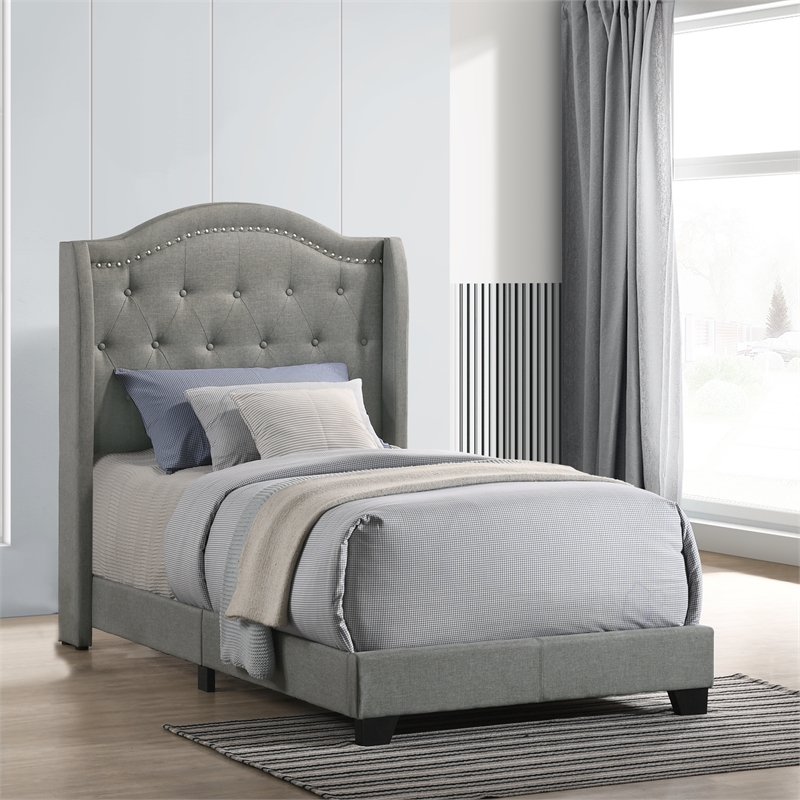 Pemberly Row Modern Fabric Twin Upholstered Bed in Smoke Gray