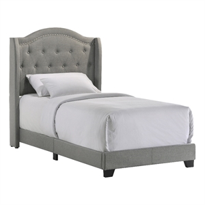 Pemberly Row Modern Fabric Twin Upholstered Bed in Smoke Gray