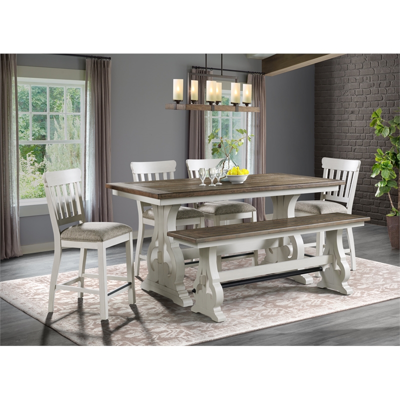 Pemberly Row Wood Counter Height Backless Bench in White/Oak