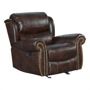 pemberly row modern faux leather manual glider recliner - tobacco