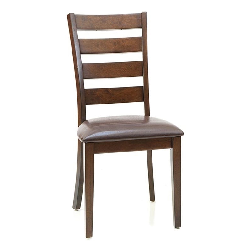 Pemberly Row PU and Wood Ladder Back Side Chair in Brown (Set of 2)