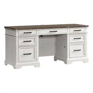 Pemberly Row Home Office 66&quot Transitional Wood Credenza in White/Oak