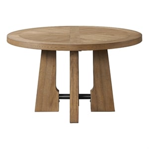 Pemberly Row Round Modern Wood Table in Weathered Oak Finish