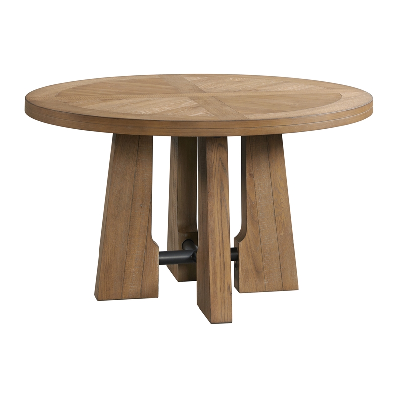 Pemberly Row Round Modern Wood Table in Weathered Oak Finish