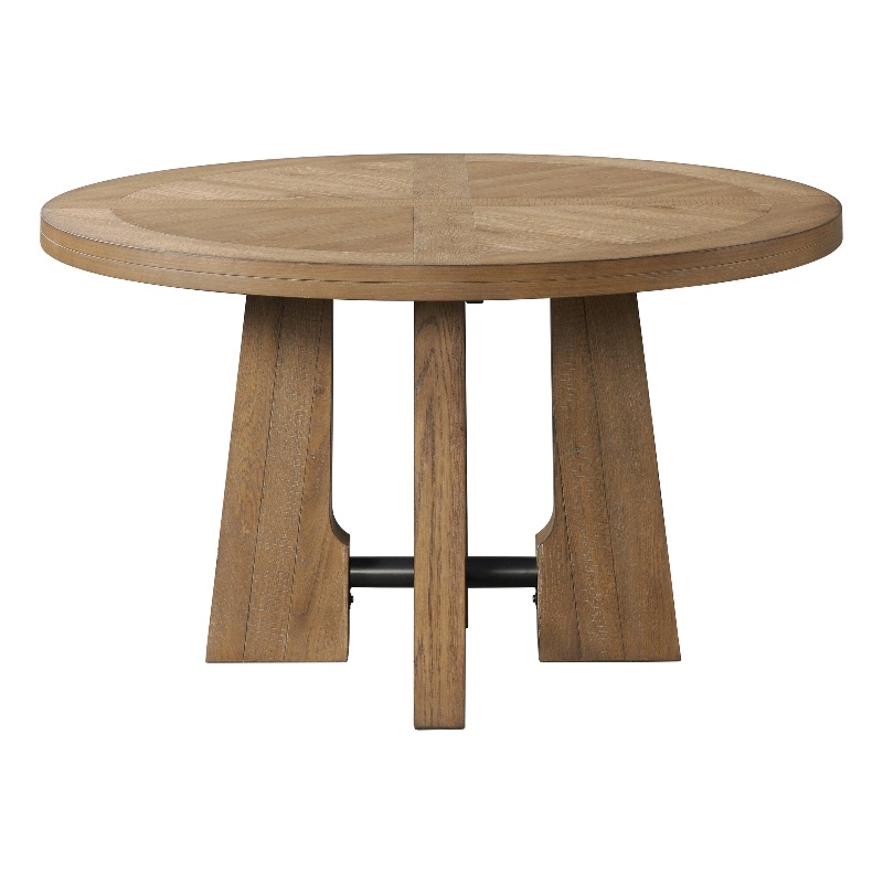 Pemberly Row Round Modern Wood Table in Weathered Oak Finish