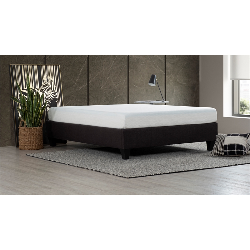 Pemberly Row Queen Wood and Fabric Platform Bed Frame in Stone