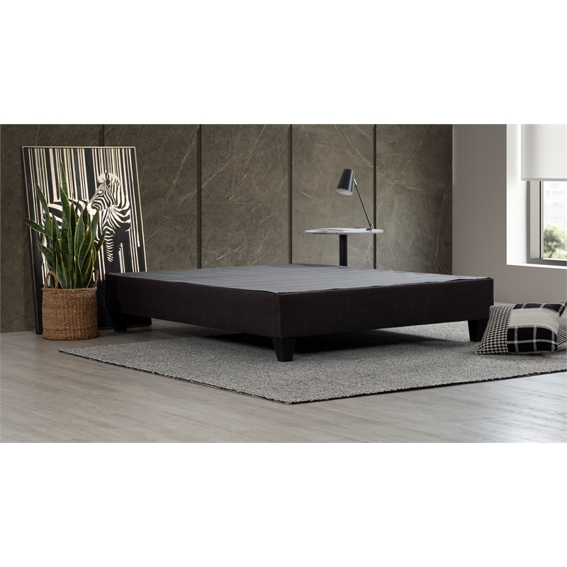 Pemberly Row Queen Wood and Fabric Platform Bed Frame in Stone