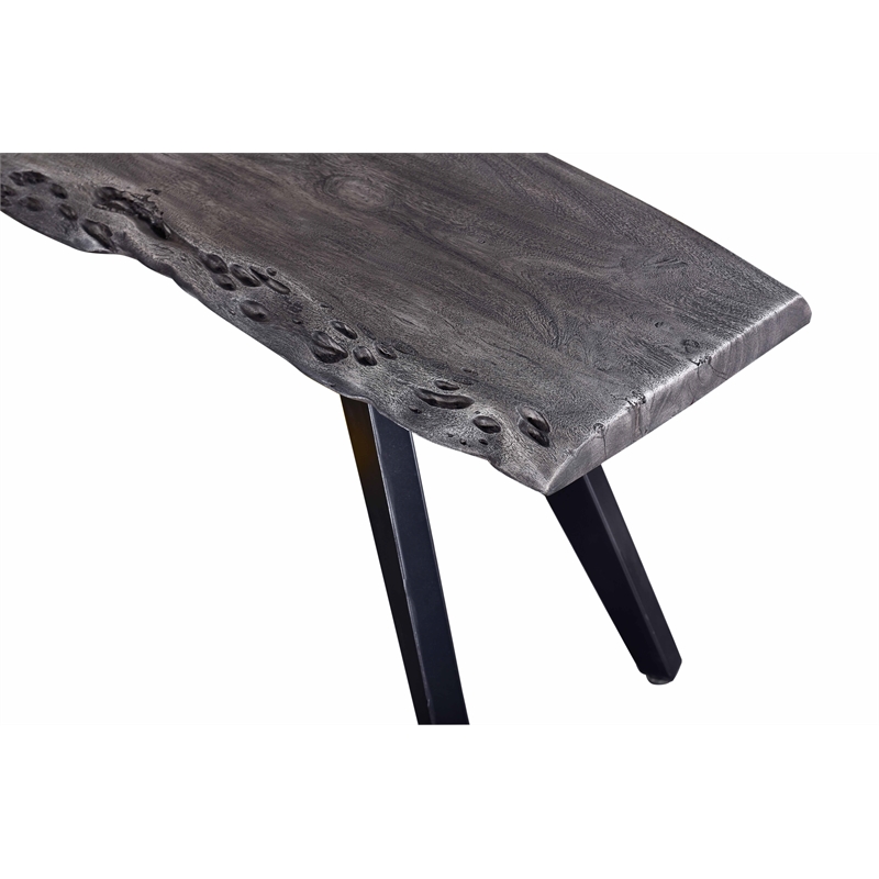 Pemberly Row Contemporary Wood and Metal Dining Bench in Gray