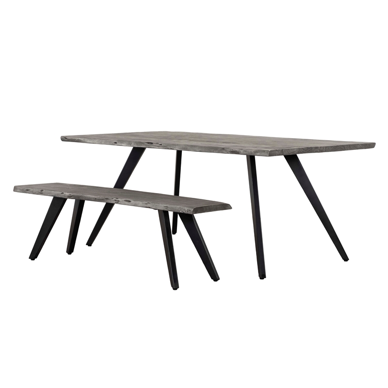 Pemberly Row Contemporary Wood and Metal Dining Bench in Gray