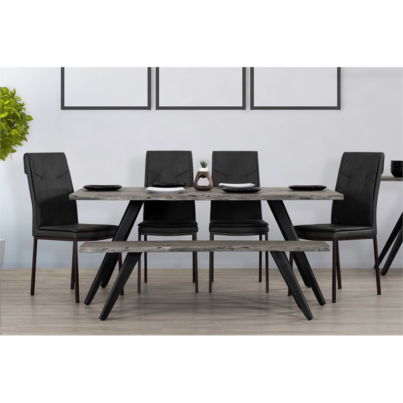 Pemberly Row Contemporary Wood and Metal Dining Bench in Gray