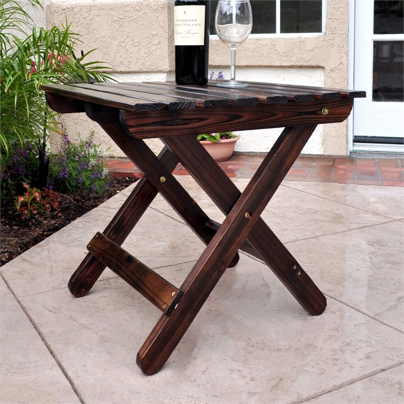 Pemberly Row Adirondack Square Cedar Wood Foldable End Table in Brown