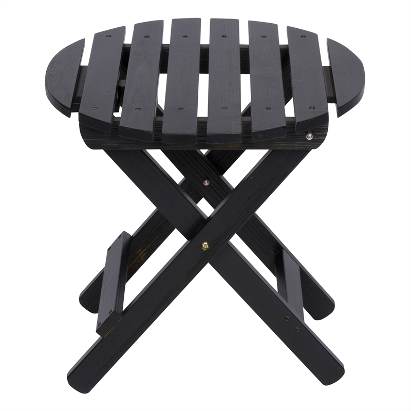 Pemberly Row Adirondack Round Cedar Wood Foldable End Table in Black