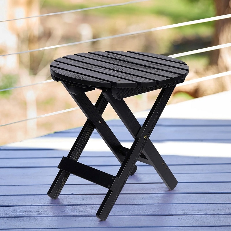 Pemberly Row Adirondack Round Cedar Wood Foldable End Table in Black