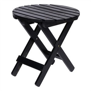 Pemberly Row Adirondack Round Cedar Wood Foldable End Table in Black