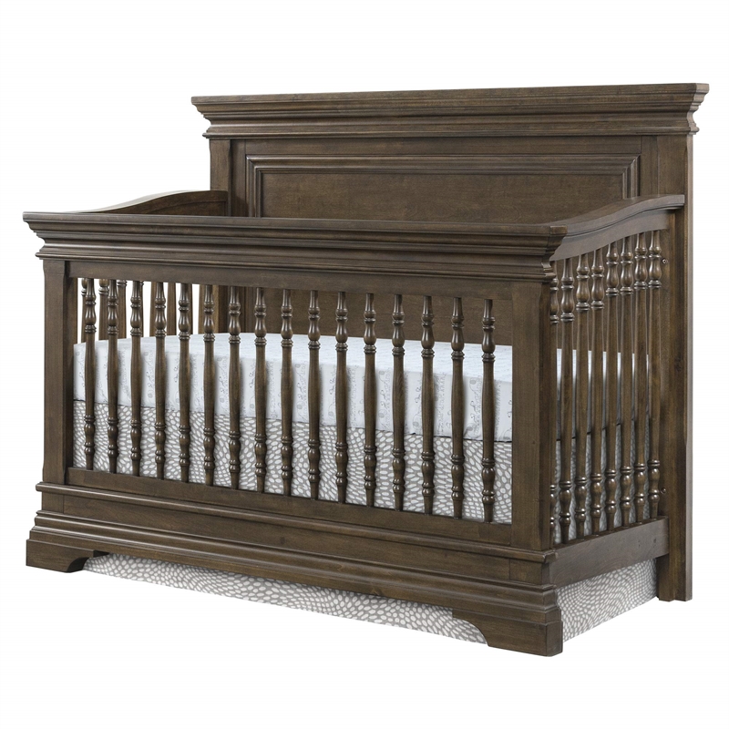 Pemberly Row Traditional Wood Convertible Crib in Rosewood Brown