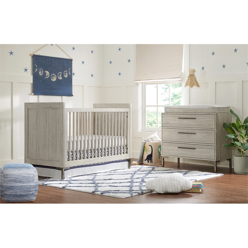 Pemberly Row Beck Modern Wood Cottage Crib in Willow Gray Finish