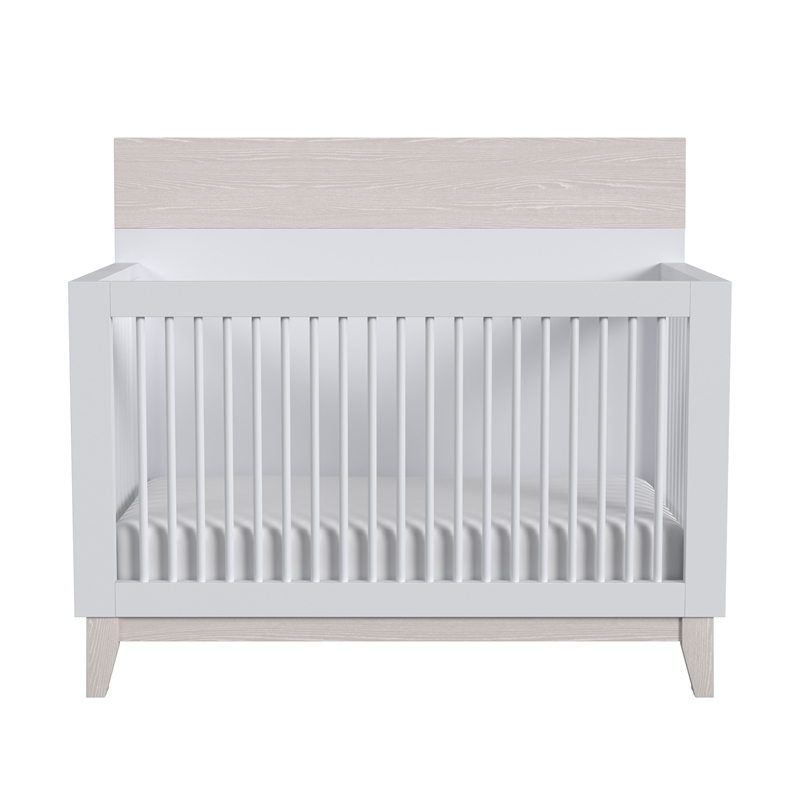 Pemberly Row Modern Wood Convertible Crib in Ash Linen White Finish