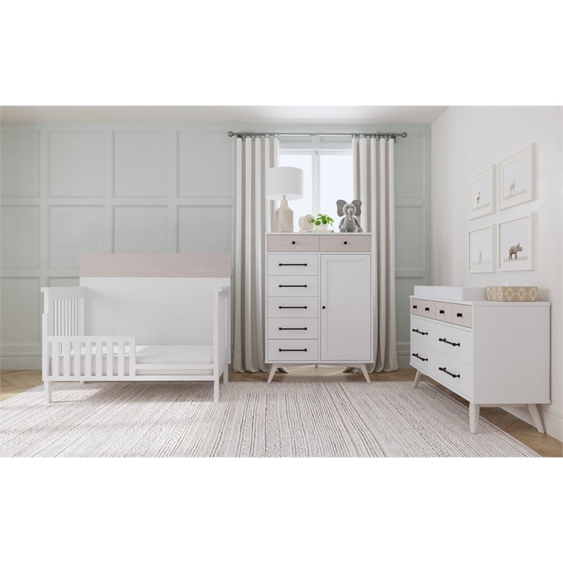 Pemberly Row Modern Wood Convertible Crib in Ash Linen White Finish