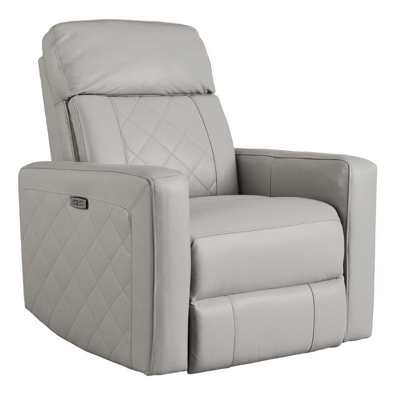 Pemberly Row Wood Leather Power-USB Glider Recliner in Cloud Gray