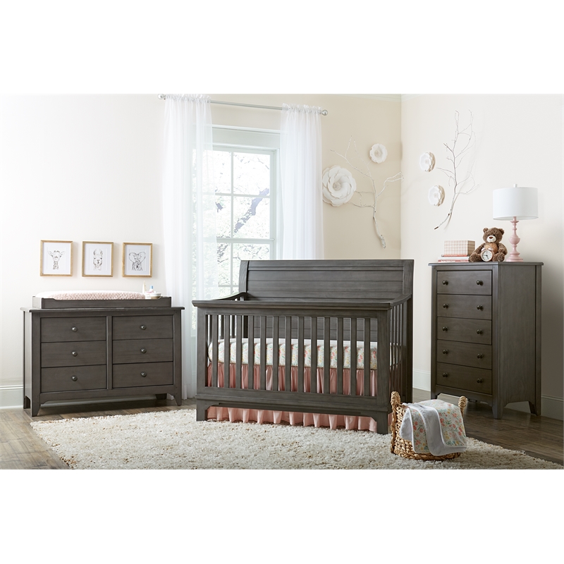 Pemberly Row Modern Farmhouse Wood Changer Topper in Dusk Gray