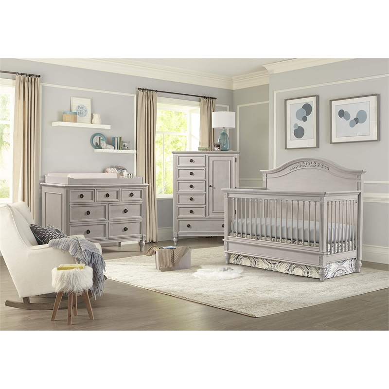 Pemberly Row Transitional Wood Full Size Platform Bedrails - Lace Beige