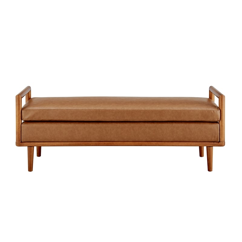 Pemberly Row Mid-Century Faux Leather Bench in Vintage Cider Brown