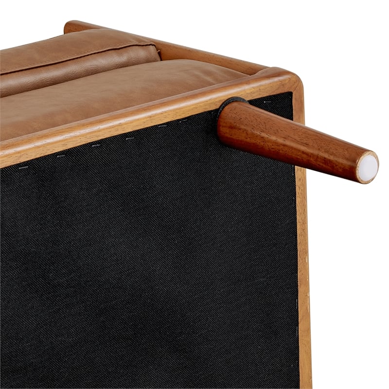 Pemberly Row Mid-Century Faux Leather Bench in Vintage Cider Brown