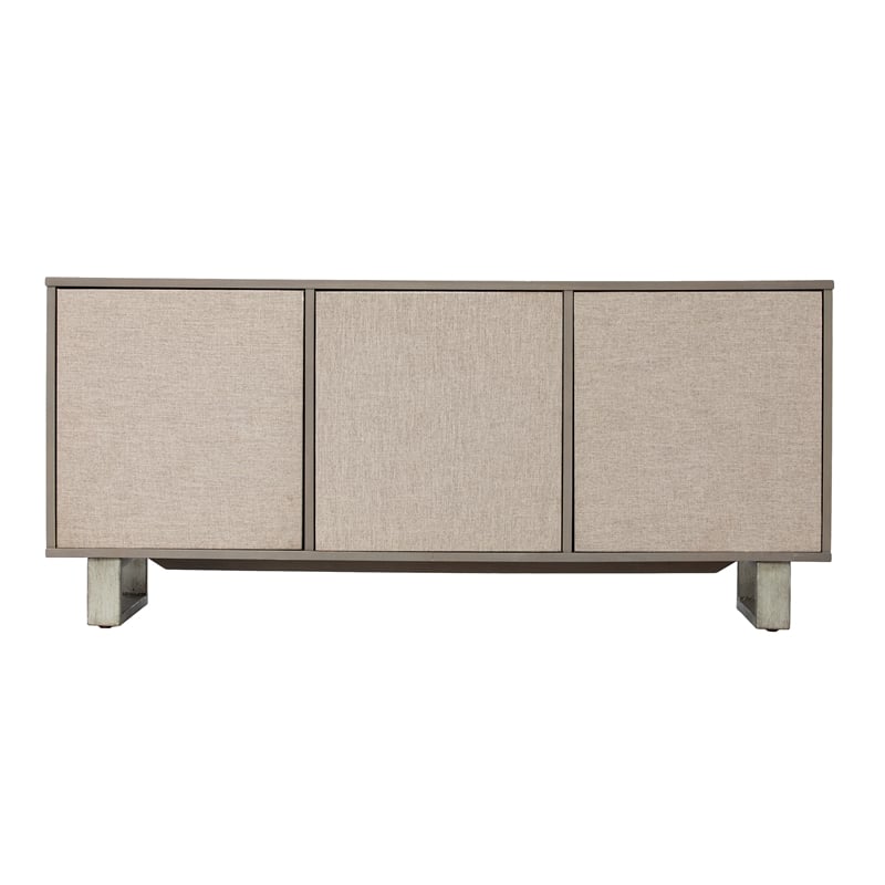 Pemberly Row Modern Wood Iron Linen TV/Media Console in Gray