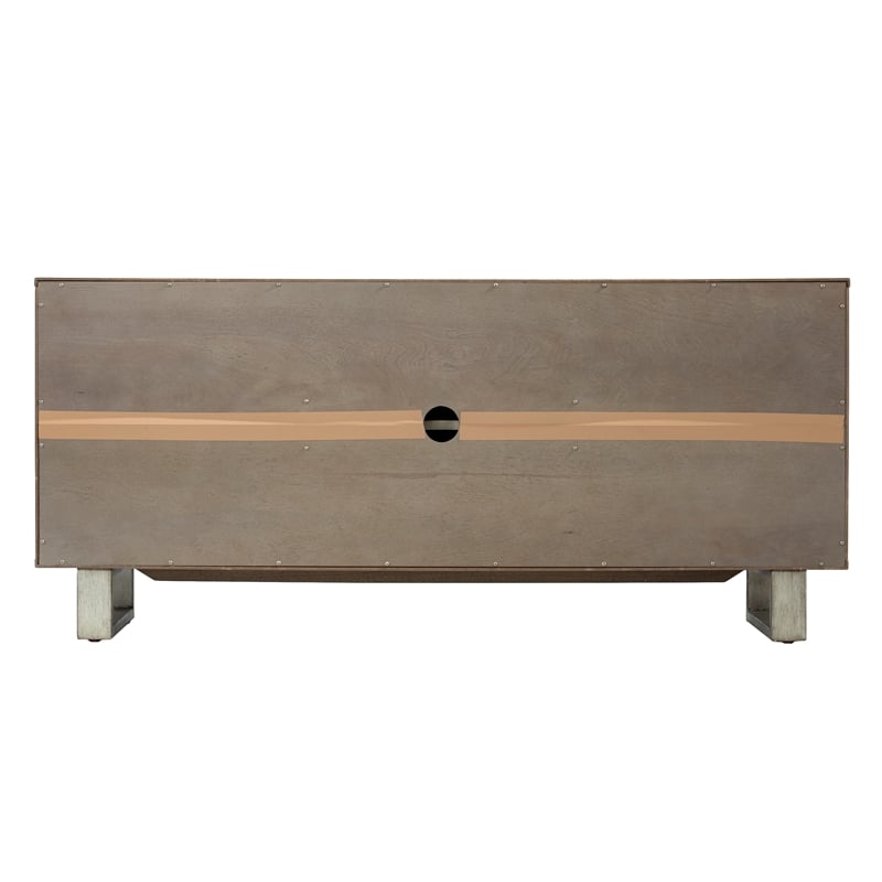 Pemberly Row Modern Wood Iron Linen TV/Media Console in Gray