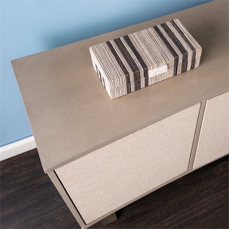 Pemberly Row Modern Wood Iron Linen TV/Media Console in Gray