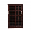 Pemberly Row Sliding-Door Wood Glass Window-Pane Media Cabinet in Brown
