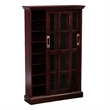 Pemberly Row Sliding-Door Wood Glass Window-Pane Media Cabinet in Brown