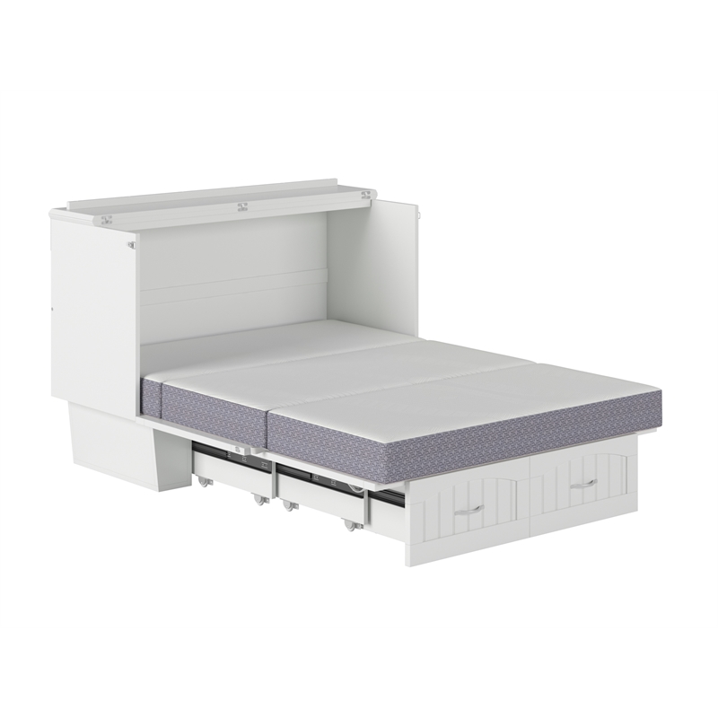 Pemberly Row Full Size Murphy Bed Chest with Mattress & Built-in Charger - White