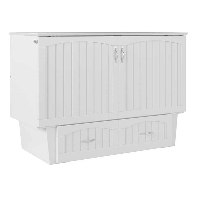 Pemberly Row Full Size Murphy Bed Chest with Mattress & Built-in Charger - White