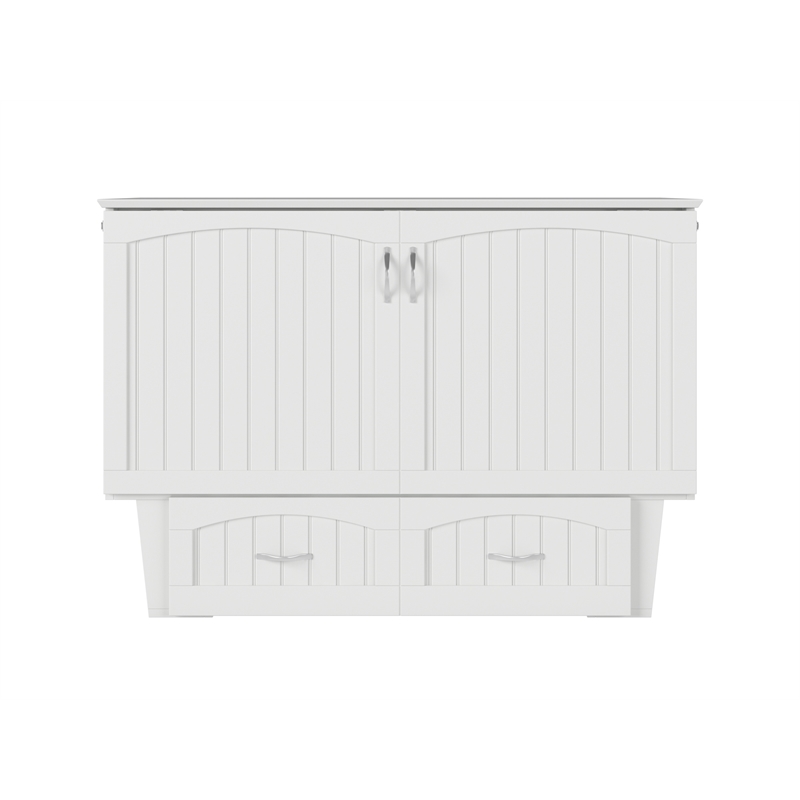 Pemberly Row Full Size Murphy Bed Chest with Mattress & Built-in Charger - White