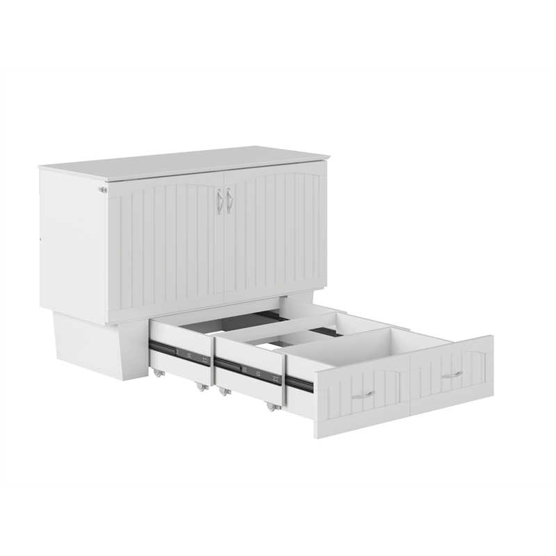 Pemberly Row Full Size Murphy Bed Chest with Mattress & Built-in Charger - White