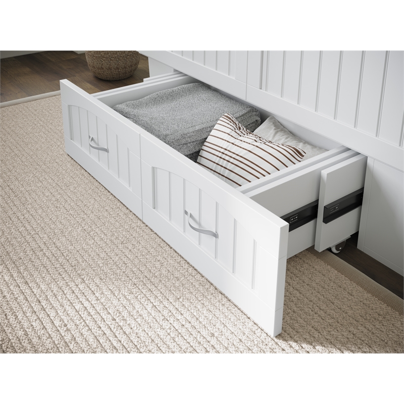Pemberly Row Full Size Murphy Bed Chest with Mattress & Built-in Charger - White