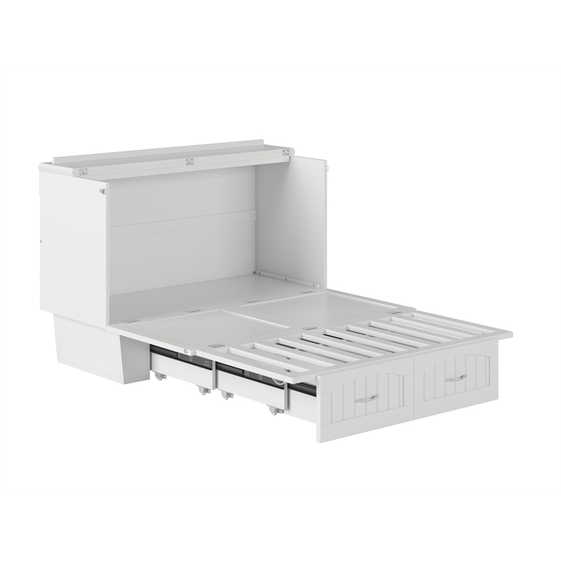 Pemberly Row Full Size Murphy Bed Chest with Mattress & Built-in Charger - White