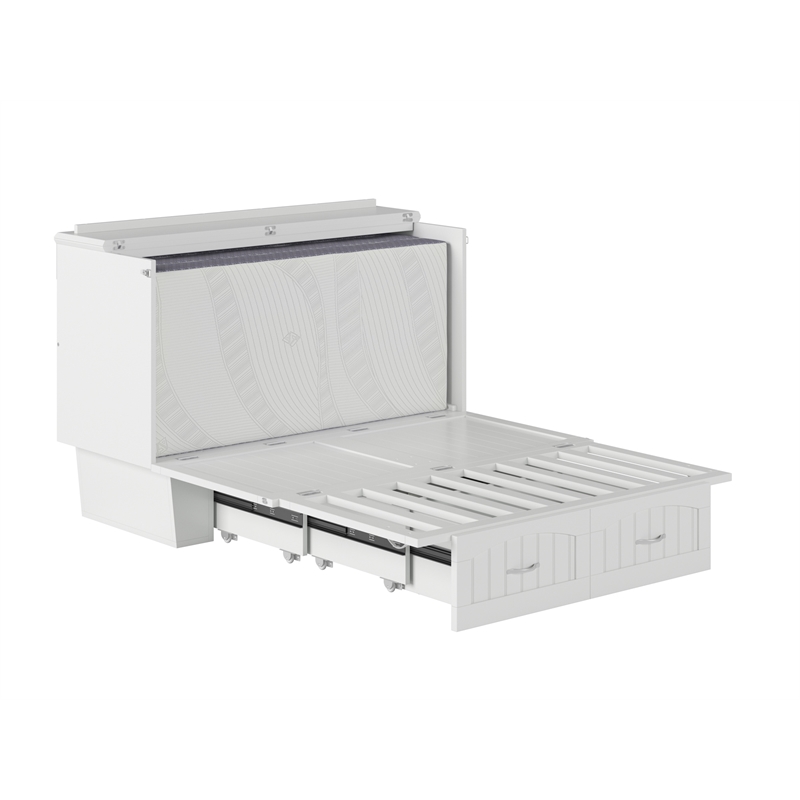 Pemberly Row Full Size Murphy Bed Chest with Mattress & Built-in Charger - White
