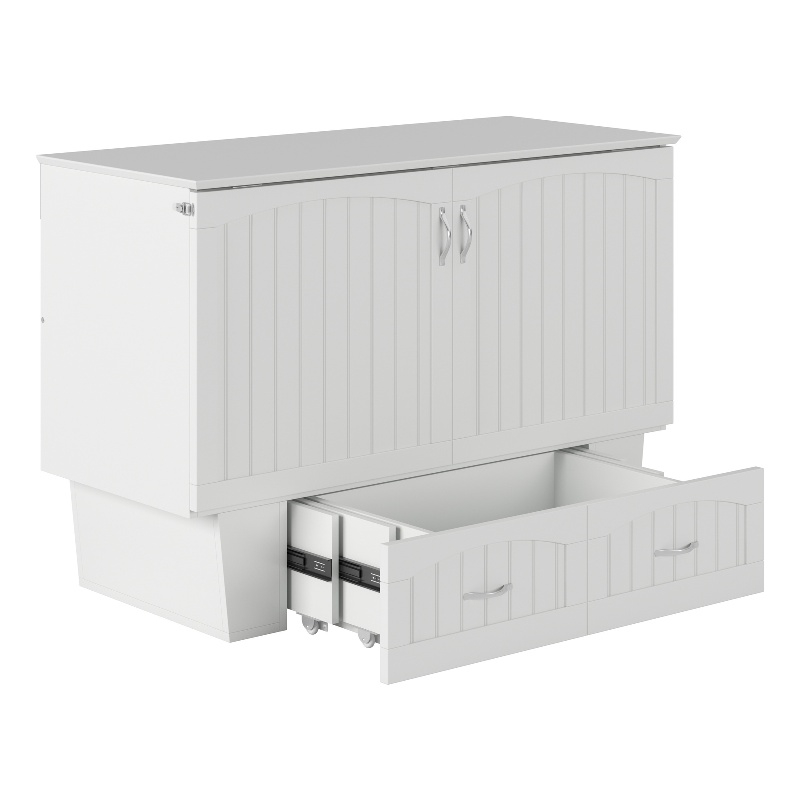Pemberly Row Full Size Murphy Bed Chest with Mattress & Built-in Charger - White