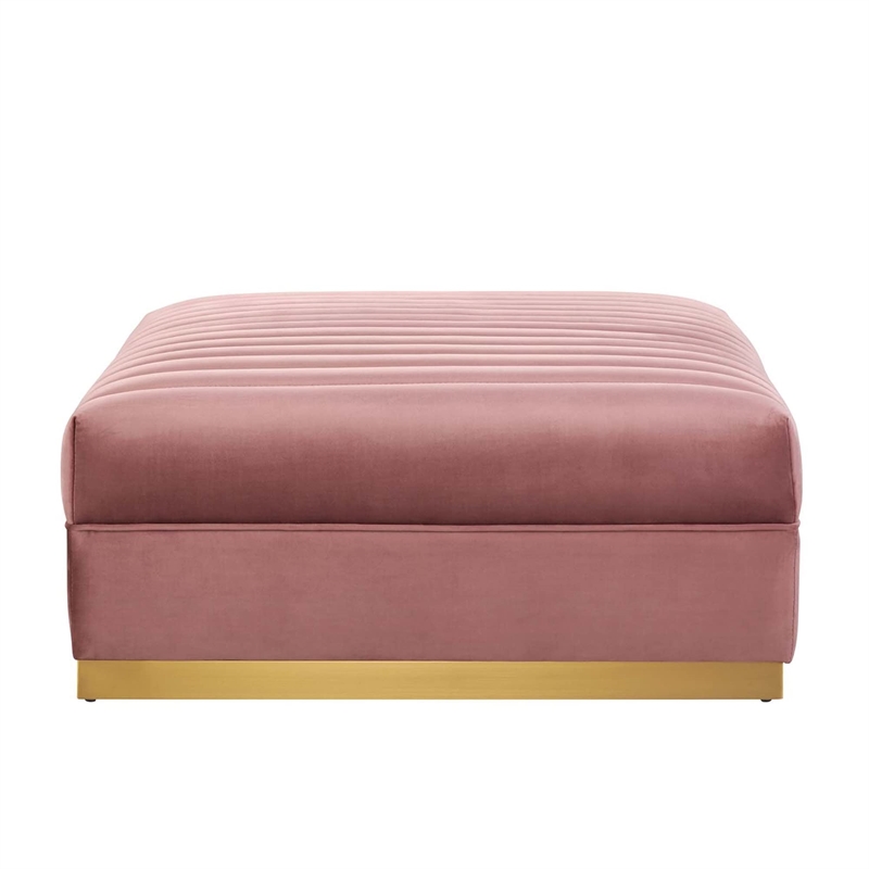 Pemberly Row Velvet and Stainless Steel Ottoman in Dusty Rose
