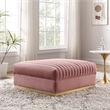 Pemberly Row Velvet and Stainless Steel Ottoman in Dusty Rose