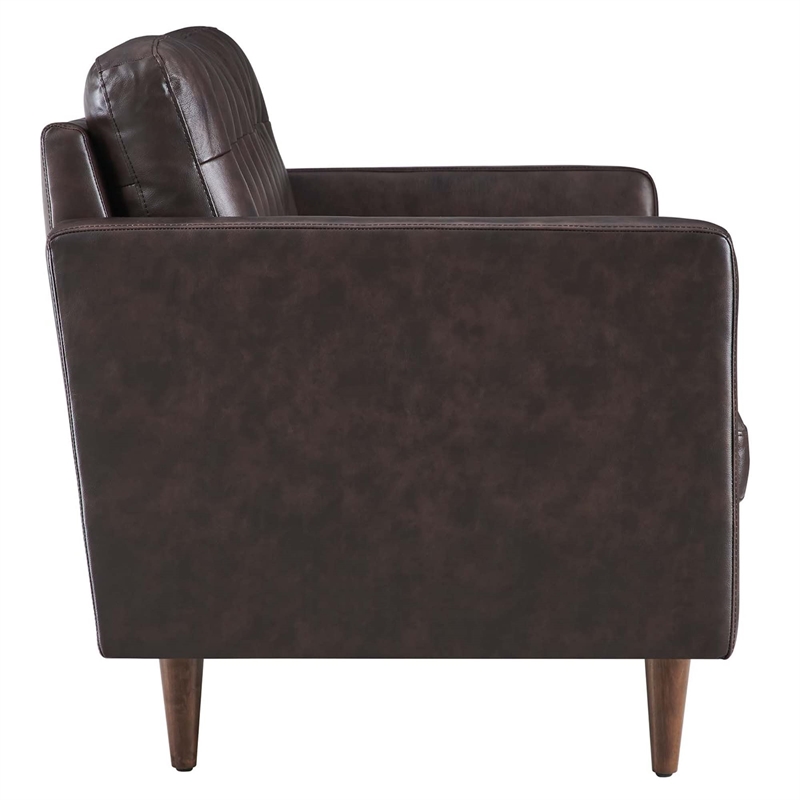 Pemberly Row Modern Style Tufted Vegan Leather Sofa in Brown