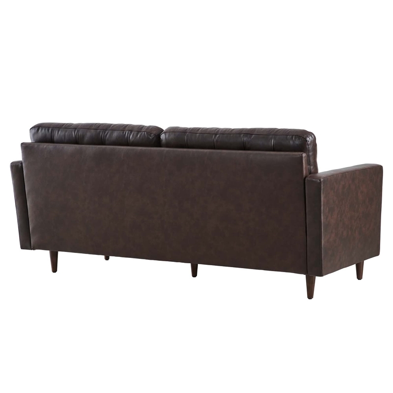 Pemberly Row Modern Style Tufted Vegan Leather Sofa in Brown