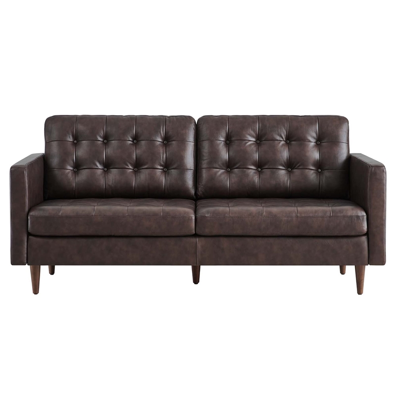 Pemberly Row Modern Style Tufted Vegan Leather Sofa in Brown