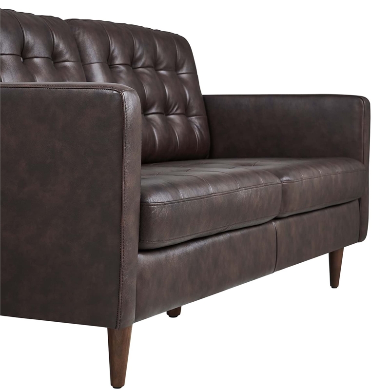 Pemberly Row Modern Style Tufted Vegan Leather Sofa in Brown