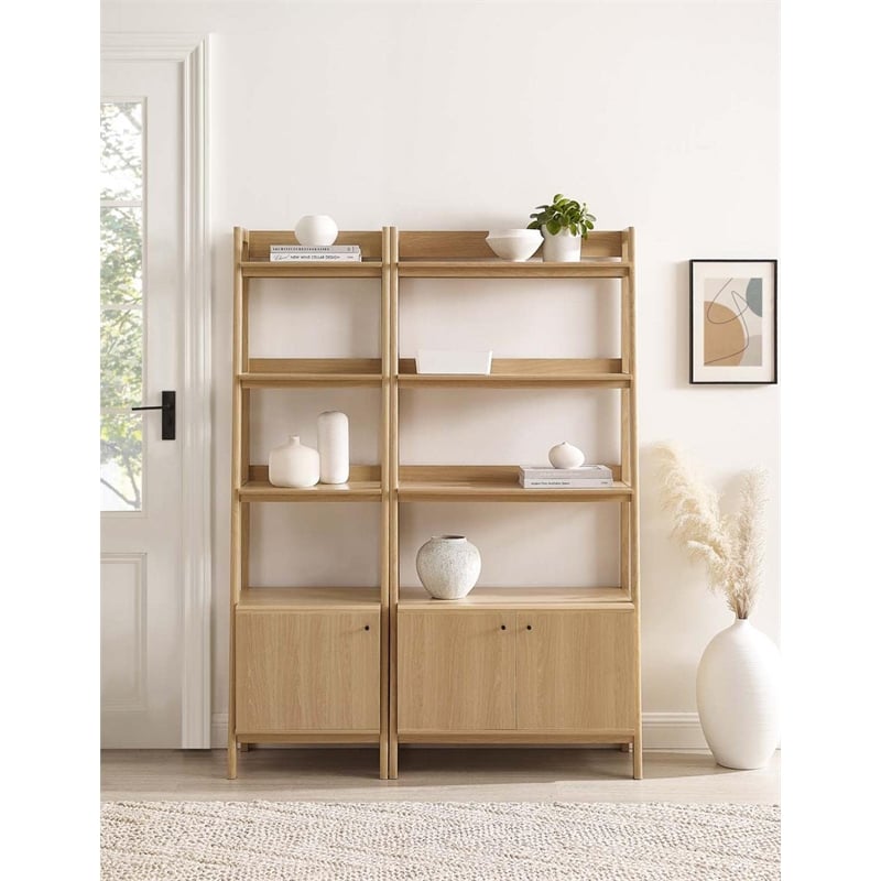 Pemberly Row Particleboard and MDF Bookshelves in Oak (Set of 2)