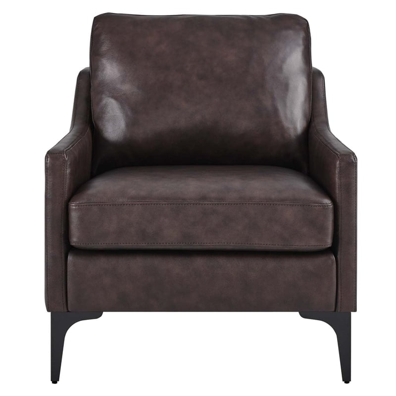 Pemberly Row Modern Style Leather and Metal Armchair in Brown